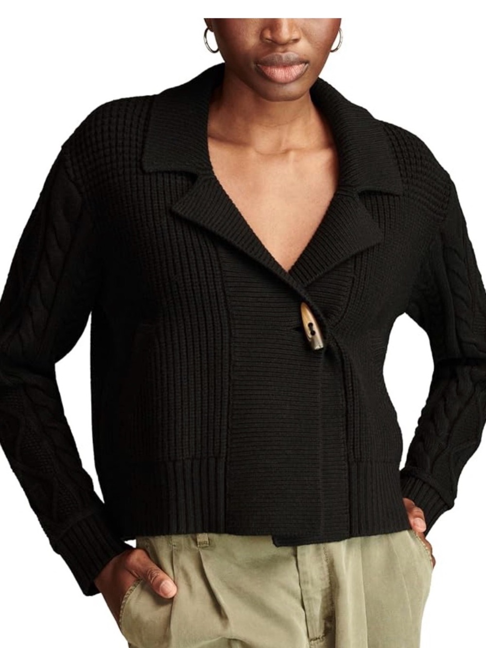 Lucky Brand Mixed Yarn OTT Dark Black Toggle Sweater Size Medium